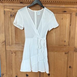 Princess Polly White short sleeve Wrap Tie closure Dress